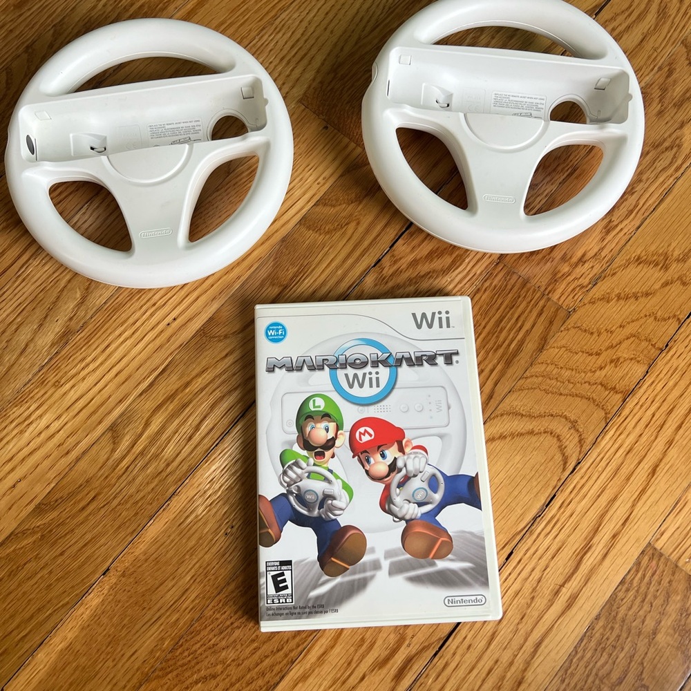 Nintendo Wii Mario Kart with White Steering Wheels